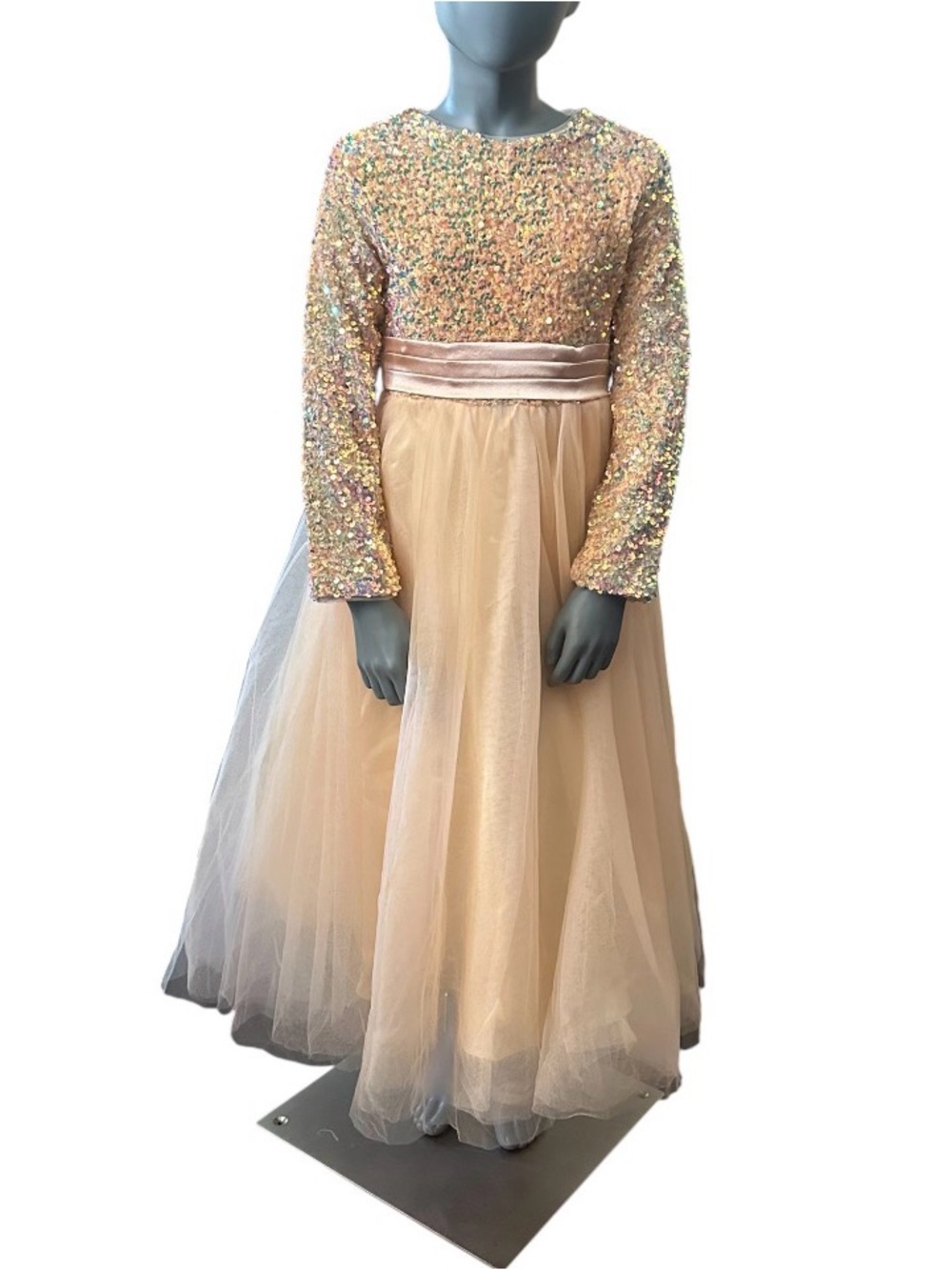 Dideyttowl Tulle and Sequins Formal Dress Cream/Tan/Pink Size 120 (US 6) NWT